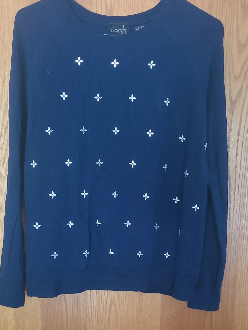 Kersh Navy Blue Crewneck Sweater with Star Rhinestones